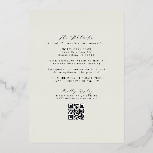 Elegant formeel monogram RSVP QR Code Weddenschap  Folie Uitnodiging (Achterkant)