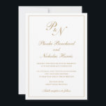 Elegant formeel monogram traditioneel goudhuwelijk kaart<br><div class="desc">Traditionele gouden bruidsuitnodiging met een eenvoudig en klassiek ontwerp met uw twee initiaal monogram en uw namen in een elegante kalligrafie binnen een dunne rand. Alle ontwerpelementen kunnen worden gewijzigd in het ontwerpbewerkgereedschap. Deze elegante trouwuitnodigingen zijn perfect voor een formele bruiloft.</div>