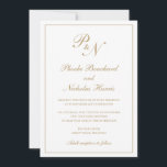 Elegant formeel monogram traditioneel goudhuwelijk kaart<br><div class="desc">Traditionele gouden bruidsuitnodiging met een eenvoudig en klassiek ontwerp met uw twee initiaal monogram en uw namen in een elegante kalligrafie binnen een dunne rand. Alle ontwerpelementen kunnen worden gewijzigd in het ontwerpbewerkgereedschap. Deze elegante trouwuitnodigingen zijn perfect voor een formele bruiloft.</div>