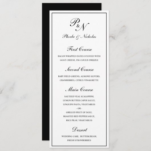 Elegant formeel monogram traditioneel huwelijk menu (Voorkant / Achterkant)
