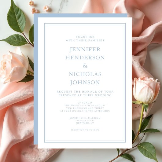 Elegant Formeel Poeder Blauw Bruiloft Kaart