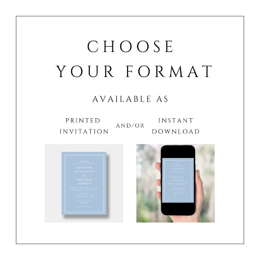 Elegant Formeel Poeder Blauw Bruiloft Kaart