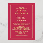 Elegant formeel roze weddenschap goud folie uitnodiging (Voorkant)