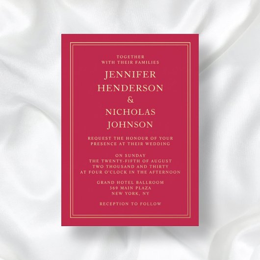 Elegant formeel roze weddenschap goud folie uitnodiging
