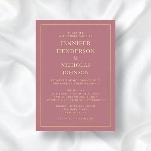 Elegant formeel roze weddenschap goud folie uitnodiging