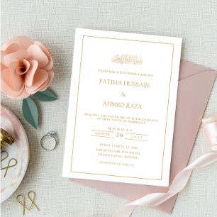 Elegant formeel schrift gouden lijst moslim bruilo kaart