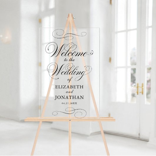 Elegant formeel script Black Wedding Welkom Acryl Bord