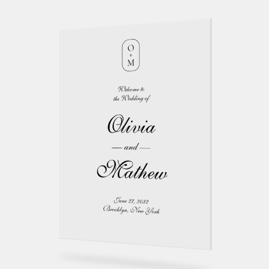 Elegant formeel script Monogram Huwelijk Welkom Acryl Bord (Hoek)