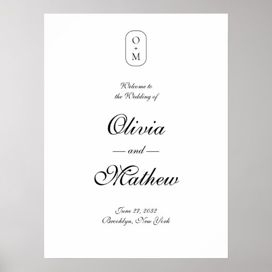 Elegant formeel script Monogram Huwelijk Welkom Poster (Voorkant)