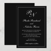 Elegant formeel traditioneel monogram zwart huweli kaart (Voorkant / Achterkant)