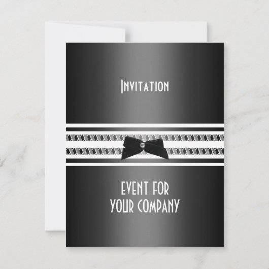 Elegant formeel zwart Stropdas zilver grijs diner  Kaart (Achterkant)
