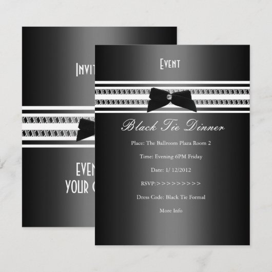 Elegant formeel zwart Stropdas zilver grijs diner  Kaart (Voorkant / Achterkant)
