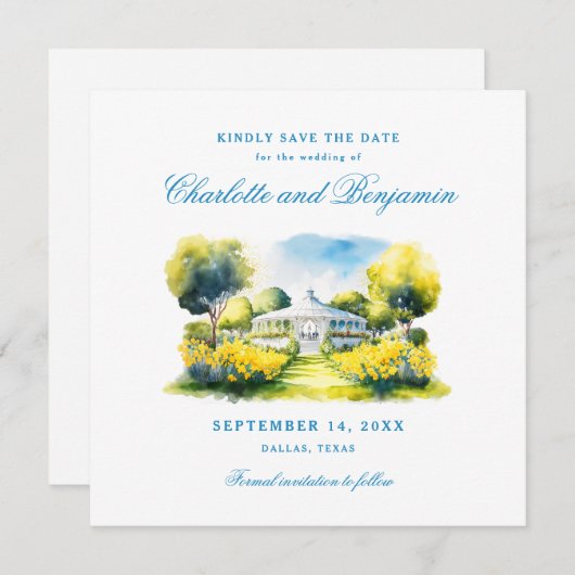 Elegant Formele Bruiloft Blauw Monogram Crest Cust Save The Date (Voorkant / Achterkant)