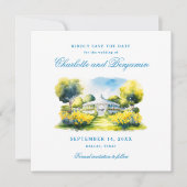 Elegant Formele Bruiloft Blauw Monogram Crest Cust Save The Date (Voorkant)