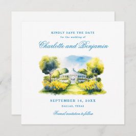Elegant Formele Bruiloft Blauw Monogram Crest Cust Save The Date