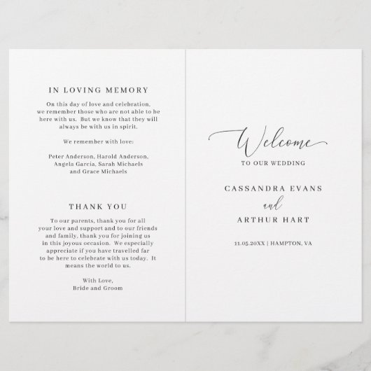 Elegant Formele Budget Folded Wedding Program (Voorkant)