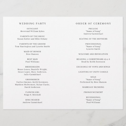 Elegant Formele Budget Folded Wedding Program (Achterkant)