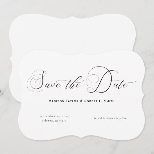 Elegant Formele Calligrafie Black White Wedding Save The Date (Voorkant / Achterkant)