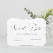 Elegant Formele Calligrafie Black White Wedding Save The Date (Staand voorkant)