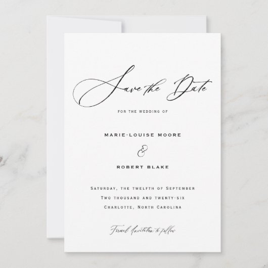 Elegant Formele Calligrafie Ink Wedding Save The Date (Voorkant)