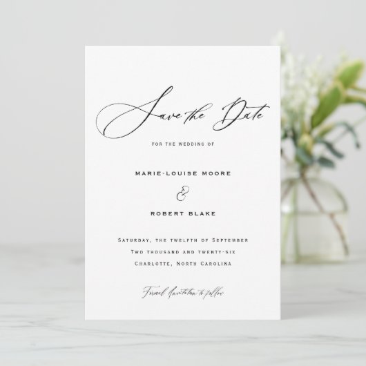 Elegant Formele Calligrafie Ink Wedding Save The Date (Staand voorkant)
