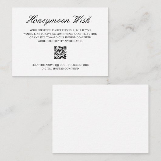 Elegant Formele Honeymoon Fund QR Code Weddenschap Informatiekaartje (Voorkant / Achterkant)