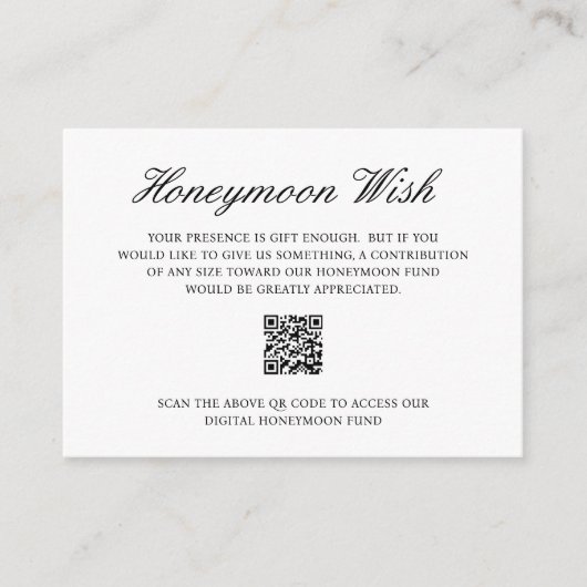Elegant Formele Honeymoon Fund QR Code Weddenschap Informatiekaartje (Voorkant)