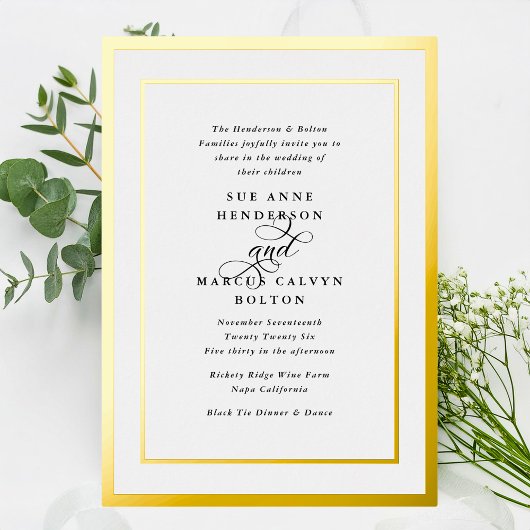 Elegant Formele Kalligrafie Goud Lijst Bruiloft Folie Uitnodiging