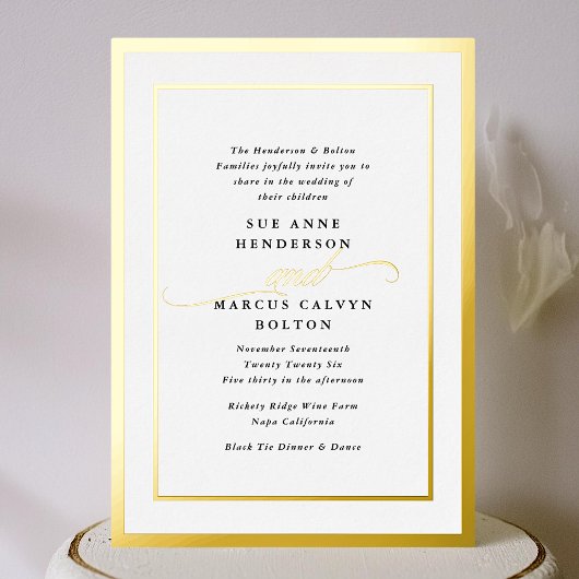 Elegant Formele Kalligrafie Goud Lijst Bruiloft Folie Uitnodiging