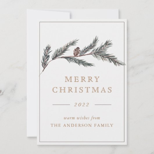 Elegant Formele Kerst Pine Branch Feestdagenkaart (Voorkant)