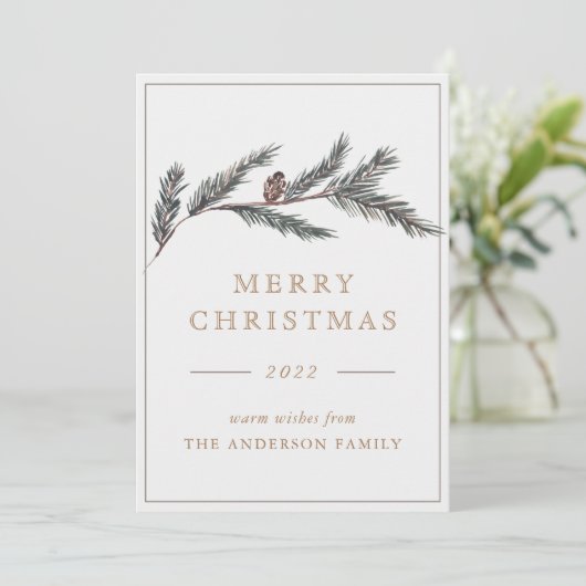 Elegant Formele Kerst Pine Branch Feestdagenkaart (Staand voorkant)