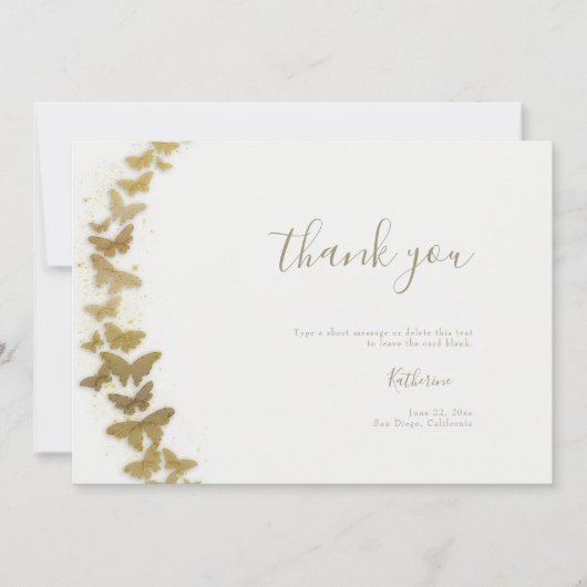 Elegant Formele Modern Gold Butterflies Boho Brida Bedankkaart (Voorkant)