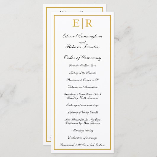 Elegant Formele Monogram Gold Wedding Programmakaart (Voorkant / Achterkant)