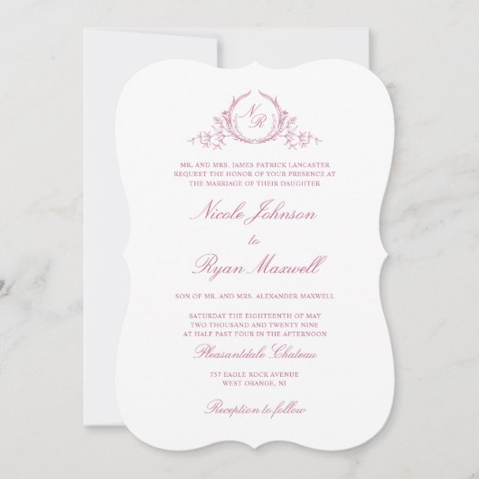 Elegant Formele Monogram Mauve Pink Wedding Kaart (Voorkant)