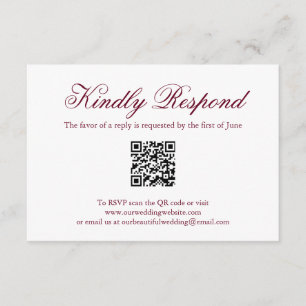 Elegant Formele QR Code Burgundy Wedding RSVP Kaartje