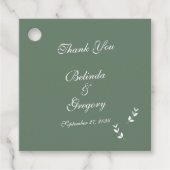Elegant Formele Salie Olijf Groen Script Bruiloft Bedankjes Labels (Voorkant)