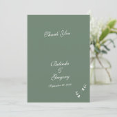 Elegant Formele Salie Olijf Groen Script Bruiloft Bedankkaart (Staand voorkant)