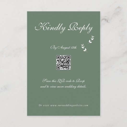 Elegant Formele Salie Olijf Groen Script Bruiloft Informatiekaartje (Voorkant)