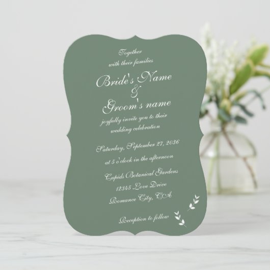 Elegant Formele Salie Olijf Groen Script Bruiloft Kaart (Staand voorkant)