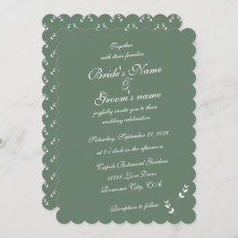 Elegant Formele Salie Olijf Groen Script Bruiloft Kaart