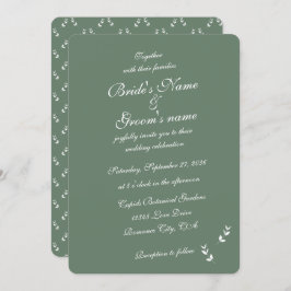 Elegant Formele Salie Olijf Groen Script Bruiloft Kaart