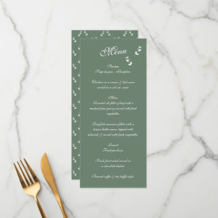 Elegant Formele Salie Olijf Groen Script Bruiloft Menu