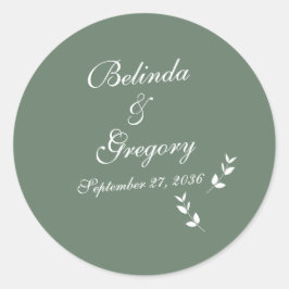 Elegant Formele Salie Olijf Groen Script Bruiloft Ronde Sticker