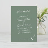 Elegant Formele Salie Olijf Groen Script Bruiloft Save The Date (Staand voorkant)