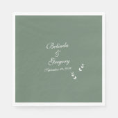 Elegant Formele Salie Olijf Groen Script Bruiloft Servet (Voorkant)