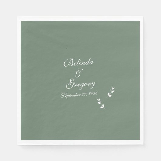 Elegant Formele Salie Olijf Groen Script Bruiloft Servet (Voorkant)
