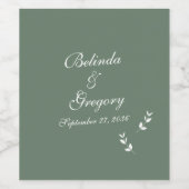 Elegant Formele Salie Olijf Groen Script Bruiloft Wijn Etiket (Enkel label)