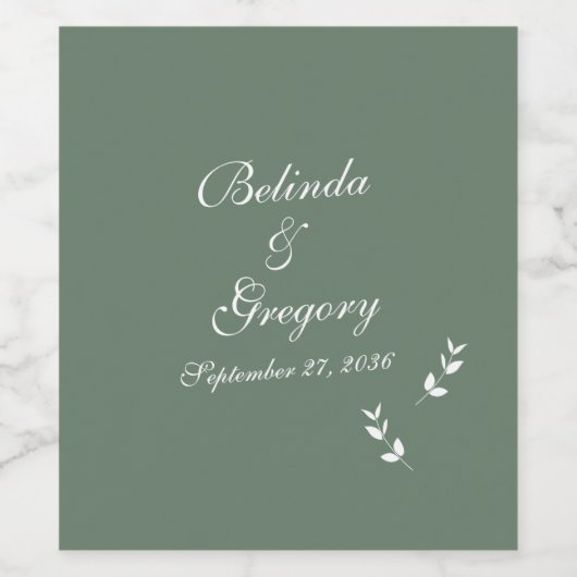 Elegant Formele Salie Olijf Groen Script Bruiloft Wijn Etiket (Enkel label)