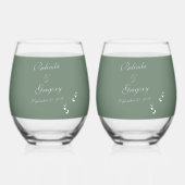 Elegant Formele Salie Olijf Groen Script Bruiloft Wijnglas Zonder Voet (Voorkant)