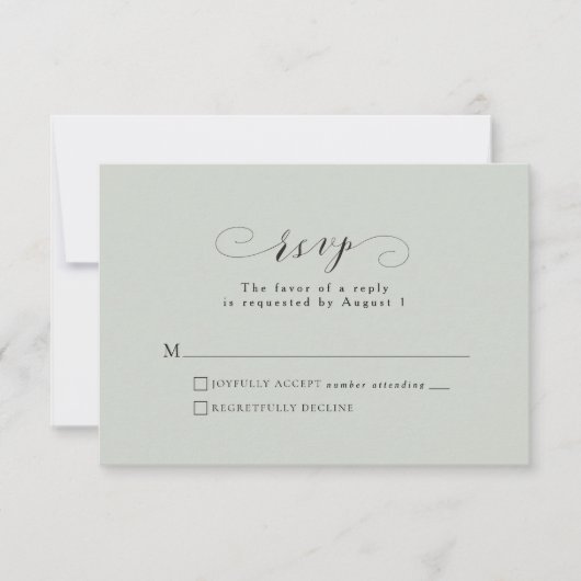 Elegant formele scriptpagina groene RSVP-kaart RSVP Kaartje (Voorkant)